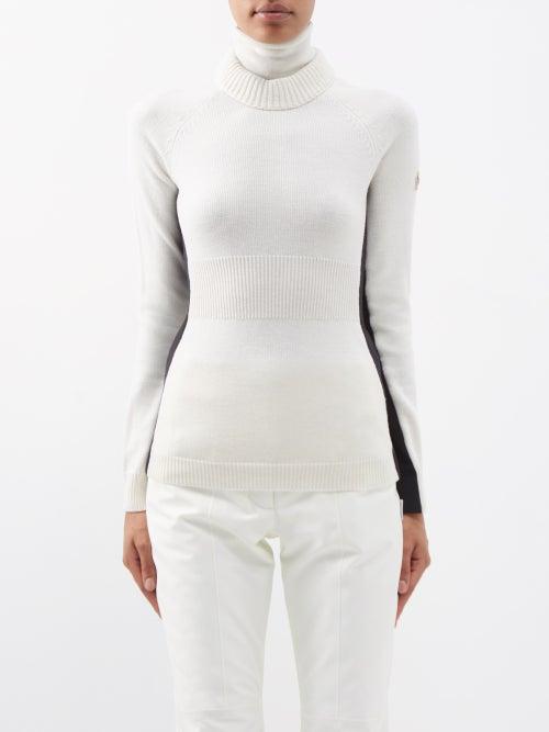 Moncler Grenoble - High-neck Wool-blend Mid-layer Sweater - Womens - White Black