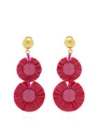 Matchesfashion.com Oscar De La Renta - Bead Embellished Raffia Disc Drop Earrings - Womens - Pink