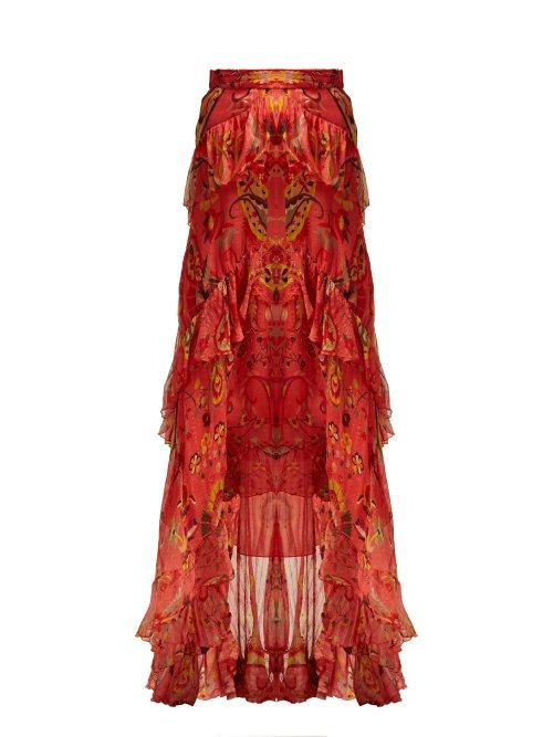 Matchesfashion.com Etro - Airwaves Printed Silk Georgette Maxi Skirt - Womens - Red Print