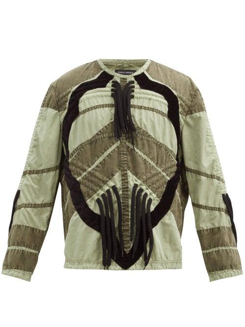 Matchesfashion.com Craig Green - Laced Panelled Technical-poplin Top - Mens - Green