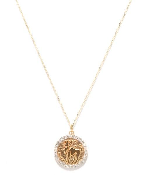 Matchesfashion.com Mateo - Aries Large Diamond & 14kt Gold Zodiac Necklace - Womens - Yellow Gold