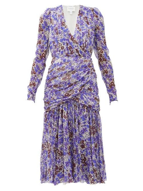 Matchesfashion.com Giambattista Valli - Draped Floral Print Silk Chiffon Midi Dress - Womens - Blue Multi