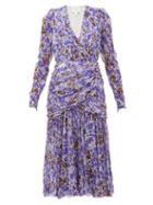 Matchesfashion.com Giambattista Valli - Draped Floral Print Silk Chiffon Midi Dress - Womens - Blue Multi