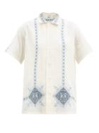 Matchesfashion.com Bode - Twin Bird Mosaic Embroidered Linen Shirt - Womens - White