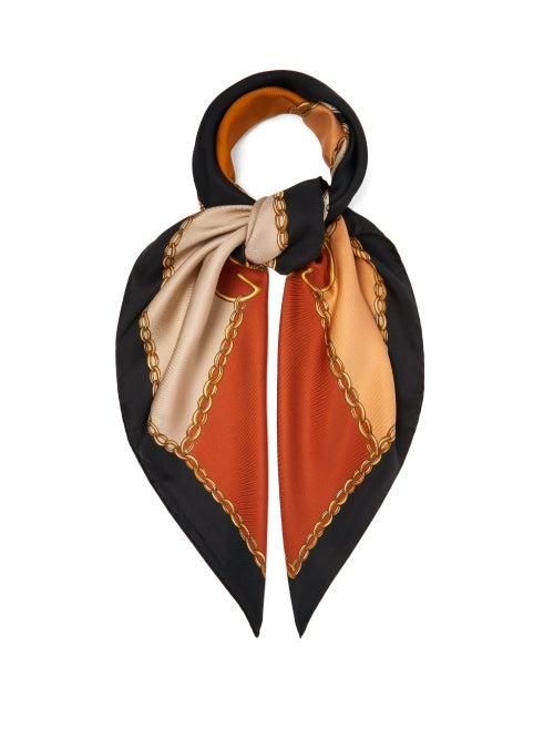 Matchesfashion.com Gucci - Gg-chain Silk-twill Scarf - Womens - Black Multi