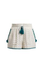 Talitha Zigzag Embroidered Cotton And Silk-blend Shorts