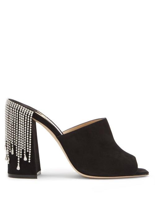 Matchesfashion.com Jimmy Choo - Baia 100 Crystal-fringing Suede Mules - Womens - Black