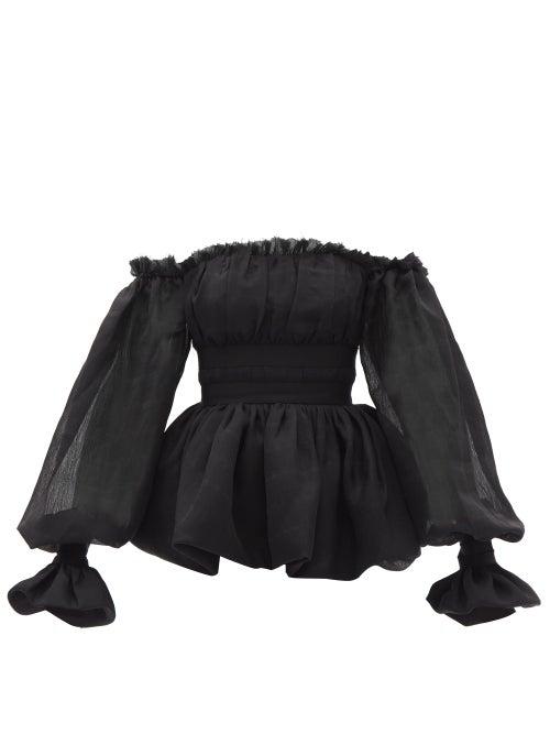 Ladies Rtw Aje - Divine Off-the-shoulder Balloon-sleeve Voile Top - Womens - Black