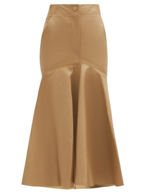 Matchesfashion.com Petar Petrov - Ryo Peplum-hem Leather Skirt - Womens - Beige