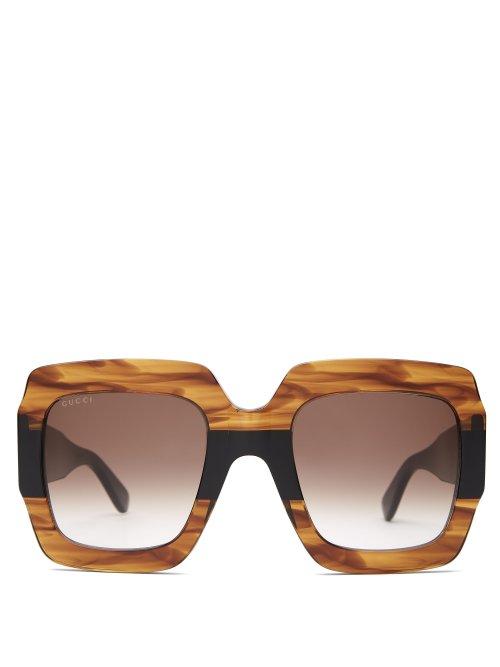 Matchesfashion.com Gucci - Gg Square Frame Marbled Acetate Sunglasses - Womens - Brown