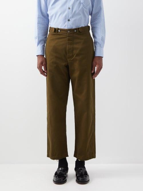 L.e.j - Waist-tab Cotton-sateen Trousers - Mens - Green