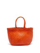 Ladies Bags Dragon Diffusion - Grace Double Jump Small Woven-leather Tote Bag - Womens - Orange