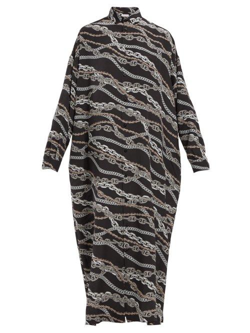 Matchesfashion.com Balenciaga - Chain Print Silk Shirt Dress - Womens - Black Multi