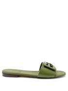 Ladies Shoes Fendi - Ff Cutout Leather Slides - Womens - Green