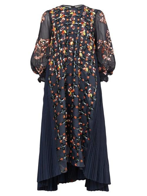 Matchesfashion.com Biyan - Aretha Beaded Chiffon Midi Dress - Womens - Navy Multi