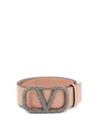 Matchesfashion.com Valentino - V Logo Crystal Embellished Leather Belt - Womens - Pink
