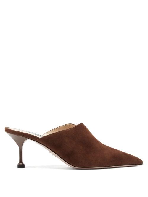 Matchesfashion.com Prada - High Cut Suede Mules - Womens - Dark Brown