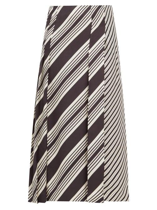 Matchesfashion.com Joseph - Carey Diagonal Stripe Silk Twill Midi Skirt - Womens - Black White