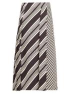 Matchesfashion.com Joseph - Carey Diagonal Stripe Silk Twill Midi Skirt - Womens - Black White