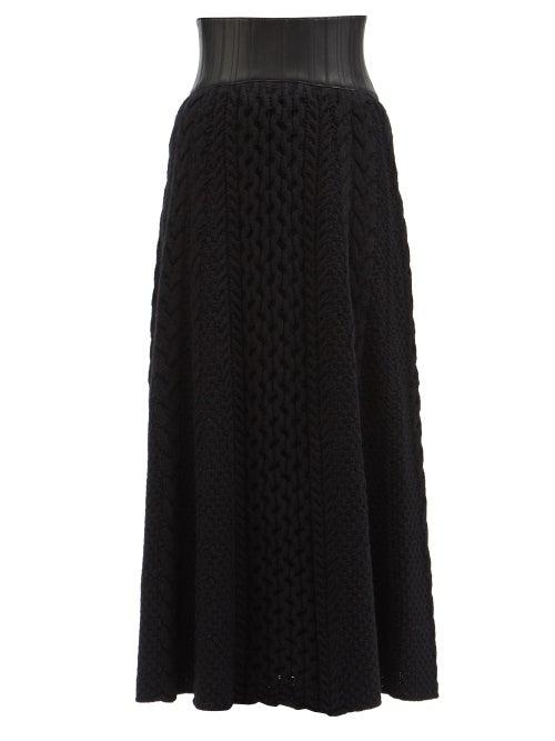 Gabriela Hearst - Holly Leather-waist Cabled-cashmere Skirt - Womens - Black