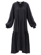 Matchesfashion.com Casa Raki - Irene Ruffle-trimmed Tie-neck Twill Dress - Womens - Black