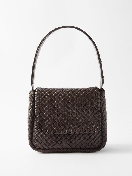 Bottega Veneta - Cobble Intrecciato-leather Shoulder Bag - Womens - Dark Brown