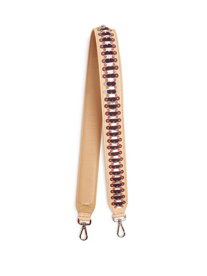 Fendi Strap You Embellished Straw And Leather Bag Strap