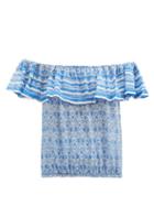 Lolita Jaca - Capri Off-the-shoulder Printed Silk-chiffon Top - Womens - Blue Print