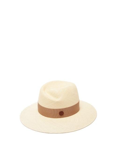 Matchesfashion.com Maison Michel - Virginie Grosgrain-trim Straw Hat - Womens - Beige