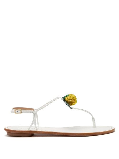 Matchesfashion.com Aquazzura - Limoncello Beaded Leather Sandals - Womens - White Multi