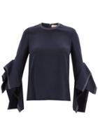 Matchesfashion.com Roksanda - Rana Fluted-cuff Crepe Blouse - Womens - Navy