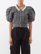 Simone Rocha - Faux Pearl-embellished Cable-knit Cardigan - Womens - Charcoal