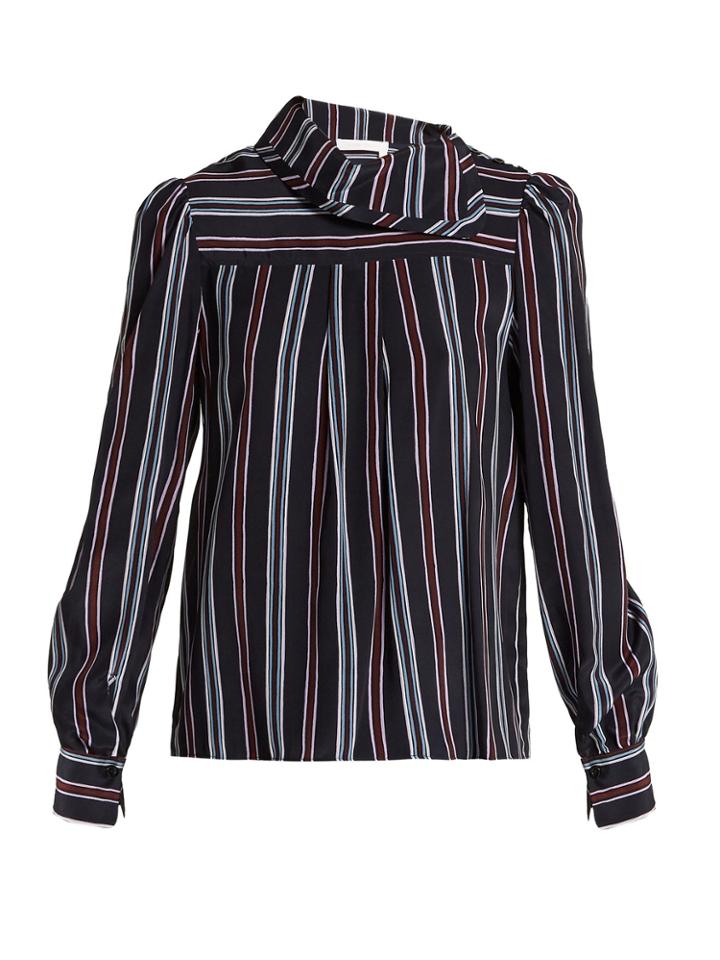 See By Chloé Striped High-neck Silk Blouse