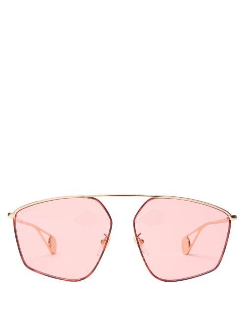 Matchesfashion.com Gucci - Geometric Aviator Sunglasses - Womens - Pink