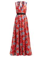 Matchesfashion.com Maison Rabih Kayrouz - Grosgrain Belt Floral Brocade Gown - Womens - Red Multi