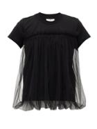 Matchesfashion.com Noir Kei Ninomiya - Gathered-tulle Cotton T-shirt - Womens - Black