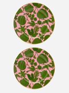 La Doublej - Set Of Two Wildbird Porcelain Dessert Plates - Pink Print