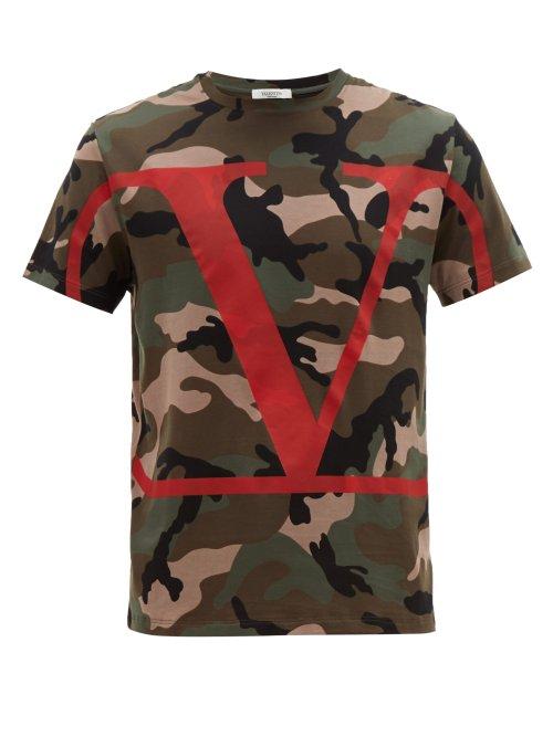 Matchesfashion.com Valentino - Go Logo Print Camouflage Cotton T Shirt - Mens - Khaki