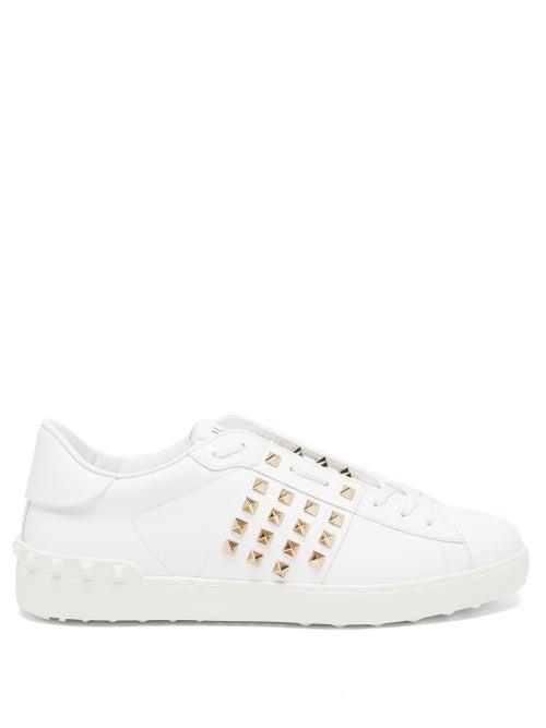 Valentino Garavani - Rockstud Untitled Leather Trainers - Mens - White Gold