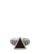 Matchesfashion.com Emanuele Bicocchi - Triangle Charm Silver And Onyx Ring - Mens - Silver