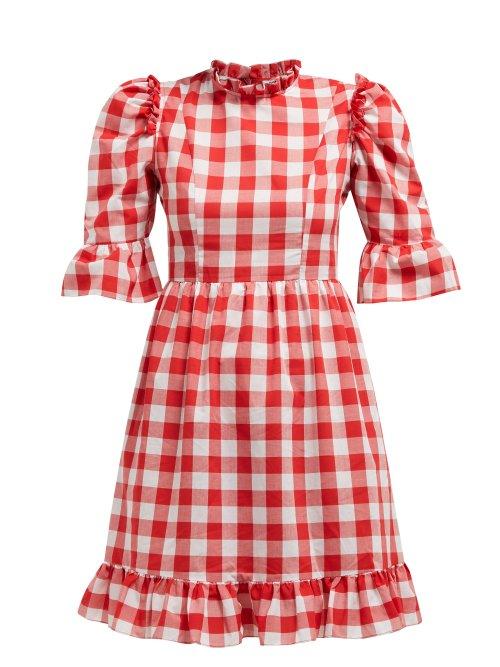 Matchesfashion.com Batsheva - Kate Gingham Print Cotton Dress - Womens - Red White
