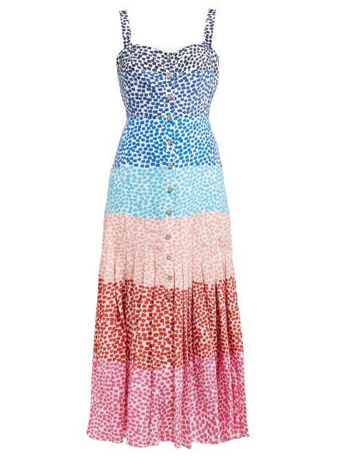 Matchesfashion.com Saloni - Karen Confetti Print Pleated Silk Midi Dress - Womens - Multi