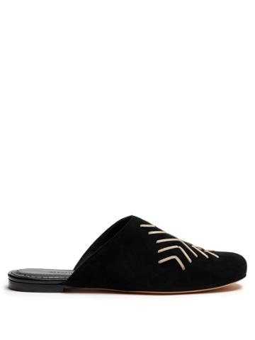 Alexa Wagner Momo Embroidered Suede Backless Loafers
