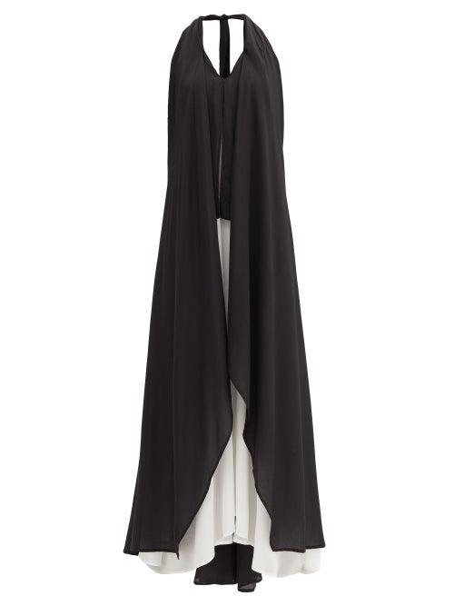 Matchesfashion.com Kalita - Nightingale Halterneck Silk-crepe Dress - Womens - Black White