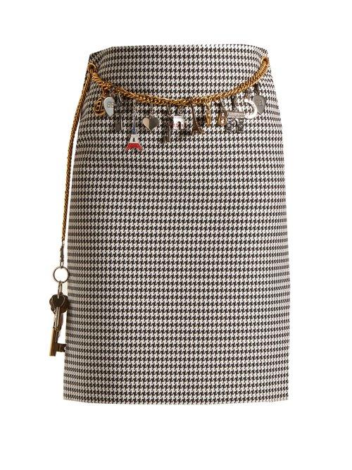 Matchesfashion.com Balenciaga - Houndstooth Chain Belt Pencil Skirt - Womens - Black White