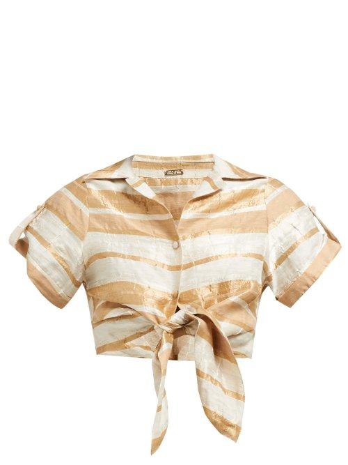Matchesfashion.com Cult Gaia - Madeline Striped Tie Front Cropped Shirt - Womens - Beige Stripe