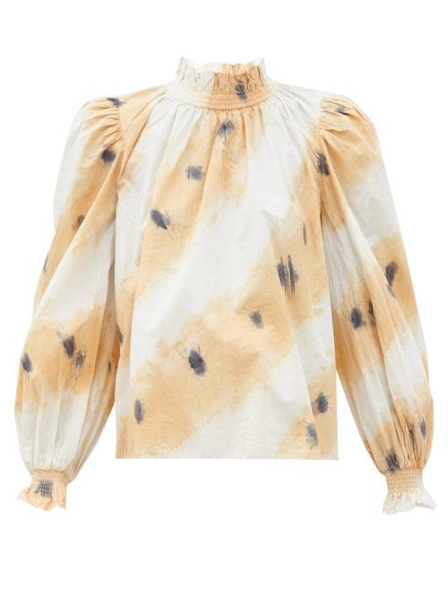 Matchesfashion.com Sea - Tamara Tie-dyed Shirred Cotton Blouse - Womens - White Multi