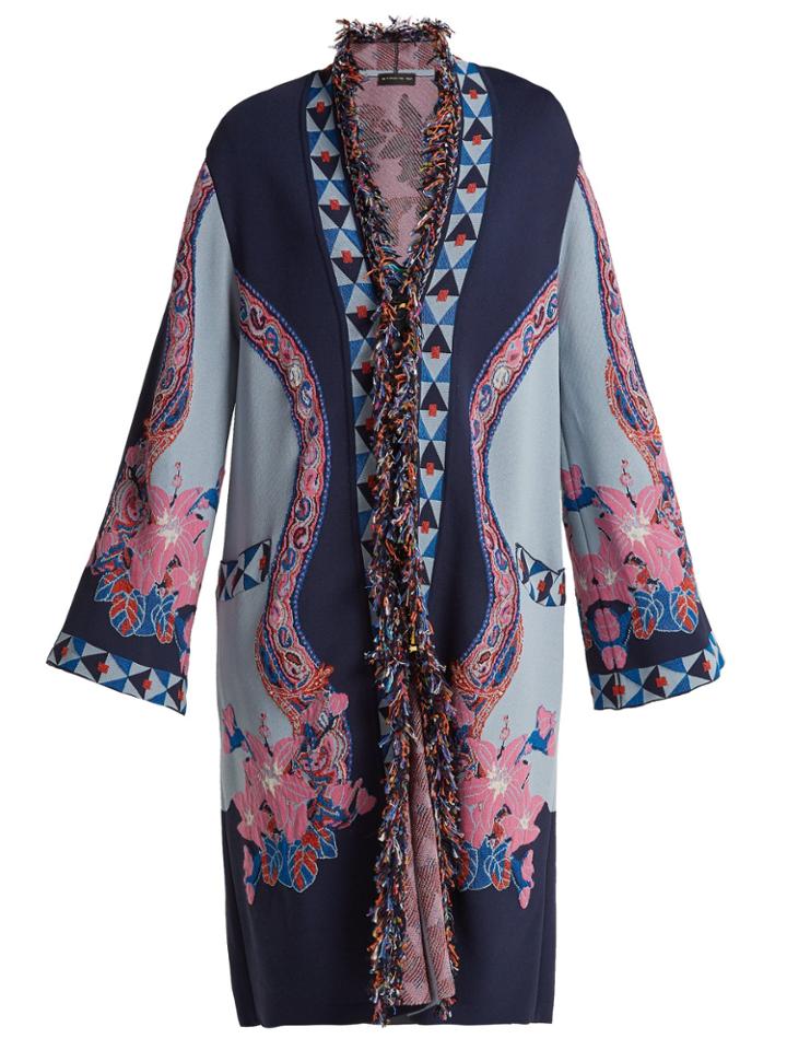 Etro Fringed Floral Jacquard-knit Cardigan
