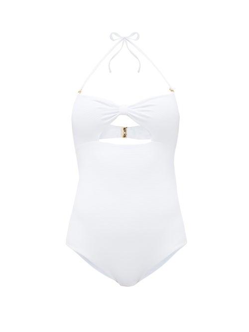 Matchesfashion.com Cossie + Co - The Chazzy Knotted Honeycomb-effect Swimsuit - Womens - White
