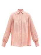 Loup Charmant - Gaspe Gathered Cotton-voile Blouse - Womens - Light Pink